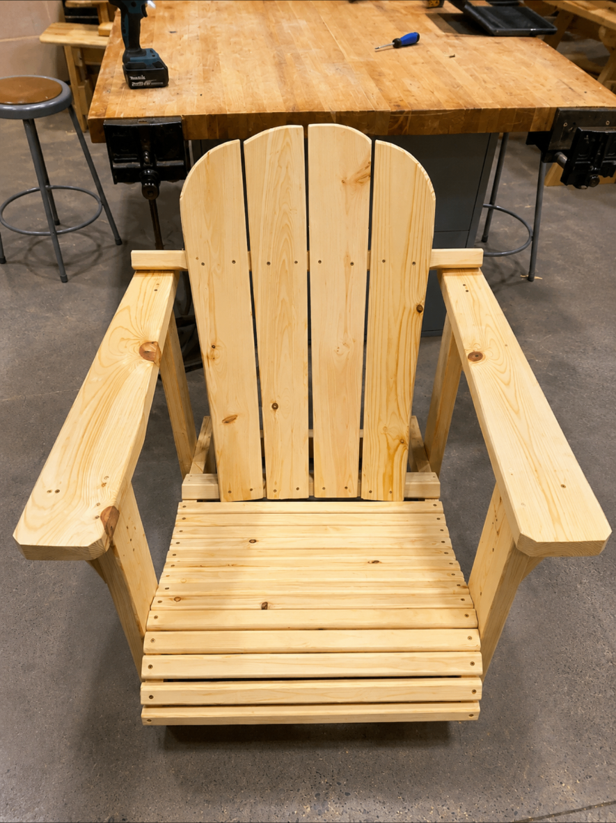 Handmade raw pine Adirondack chair